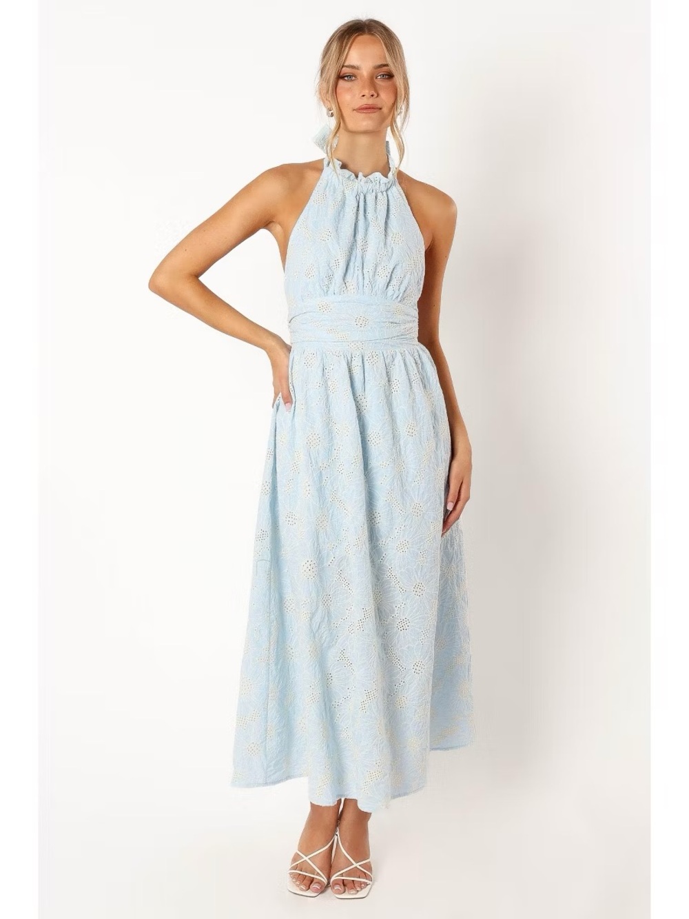 Petal and Pup Womens Taila Halterneck Midi Dress - Blue Floral